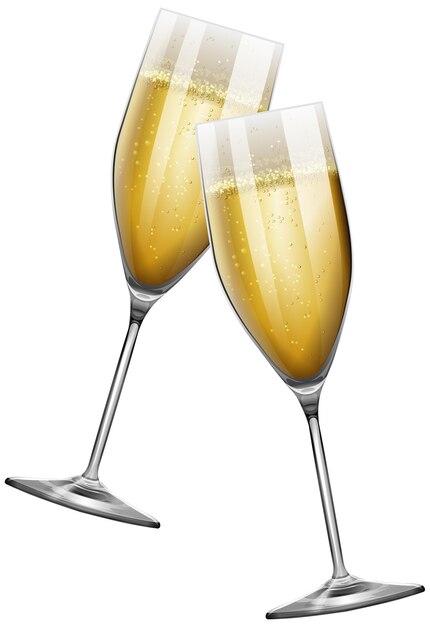 Two champagne glasses on white