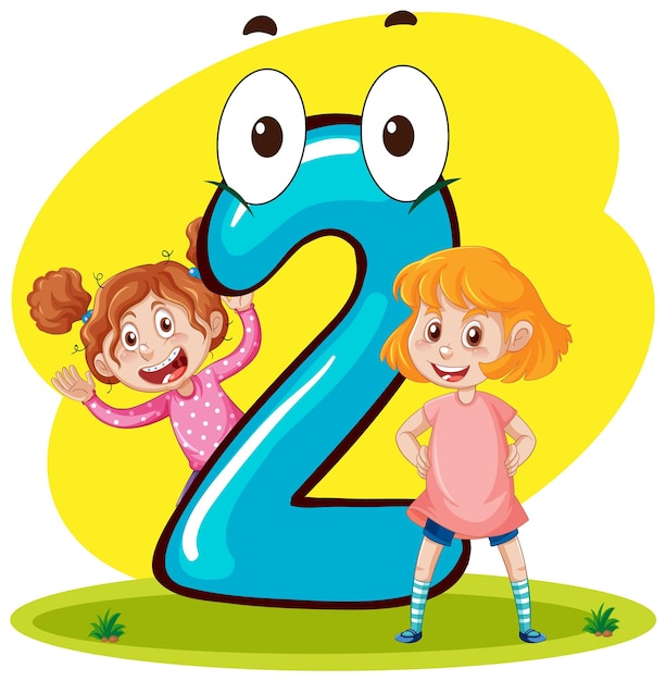 Free Vector two kids with number two cartoon