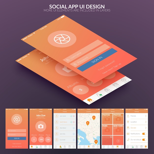 Free vector ui design concept for social mobile application