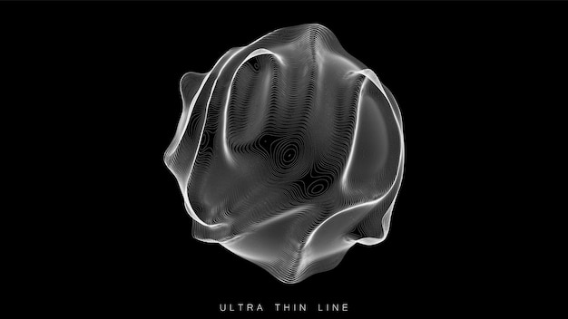 Free Vector ultra thin line fluid geometry. digital fractal 3d swirl.