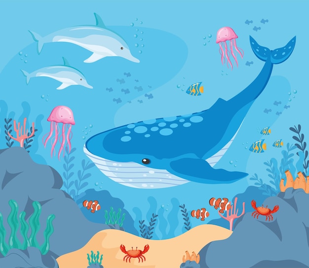 Free Vector undersea scene with animals