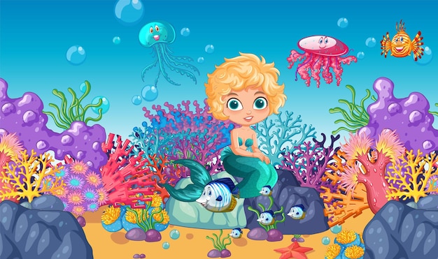 Free vector underwater adventure with little mermaid