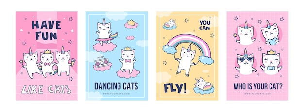 Free Vector unicorn cats posters set