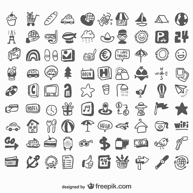 Free Vector universal hand drawn set of icons