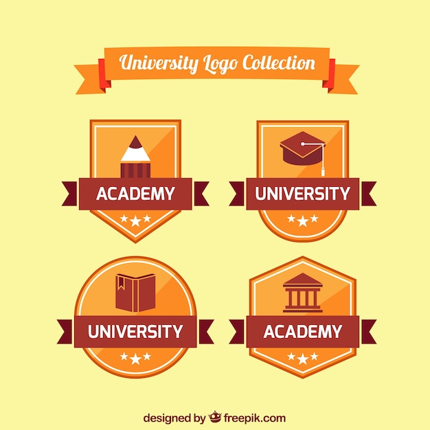 Free Vector university retro logos pack in flat design 