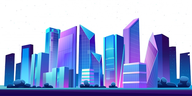 Free vector urban building skyline panoramic night