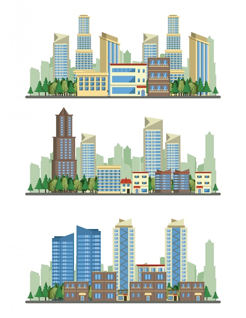 Free Vector urban buildings cityscape view scenarios