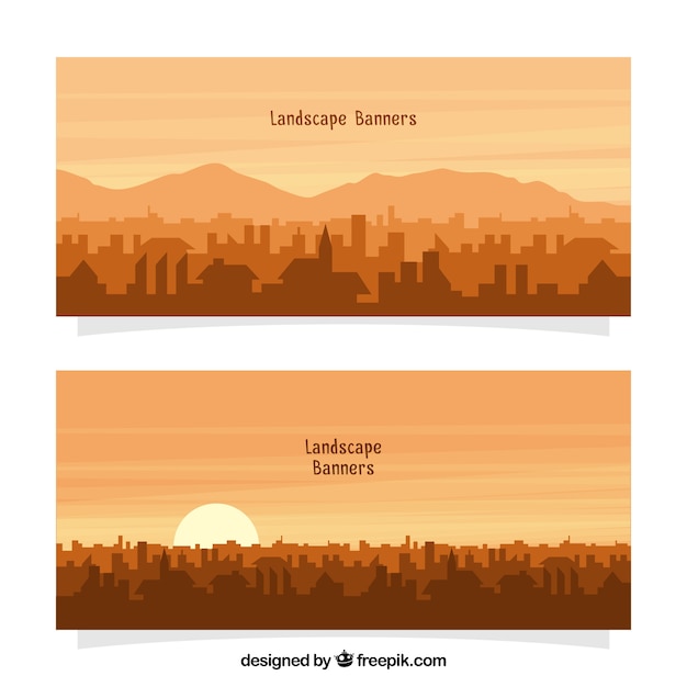 Free vector urban landscape banners with sun