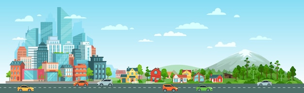 Free vector urban road with cars landscape