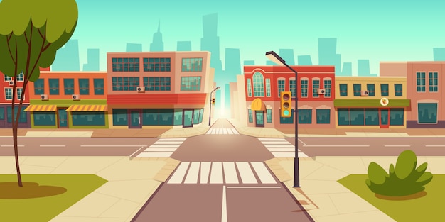 Free vector urban street landscape, crossroads, traffic lights