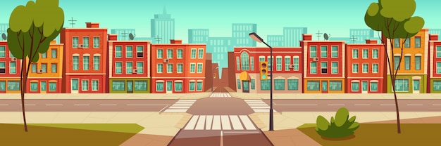 Free vector urban street landscape, crossroads, traffic lights