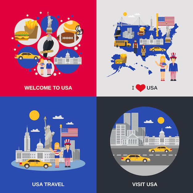 Free Vector usa culture 4 flat icons square