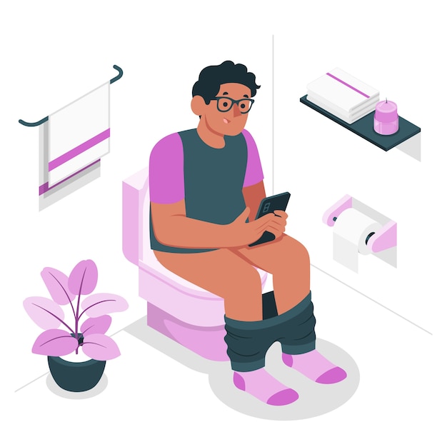 Free vector using phone on the toilet concept illustration