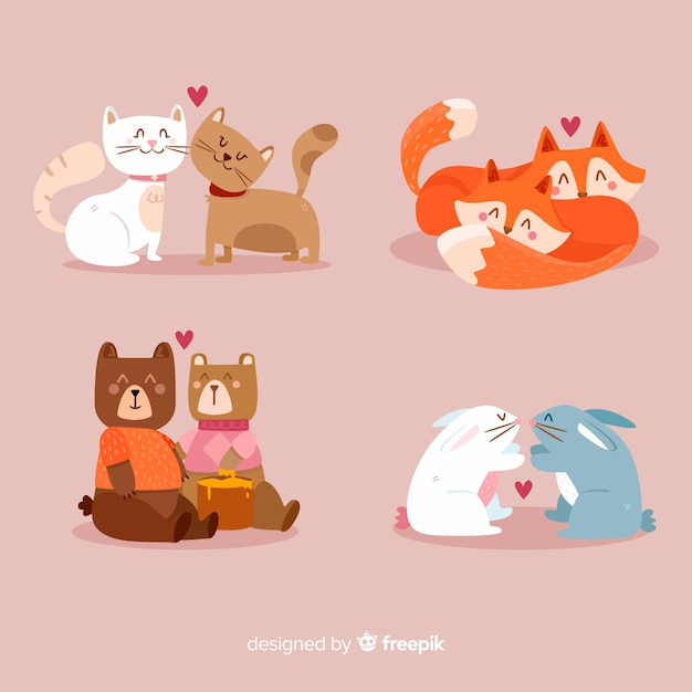 Free Vector valentine animal couple collection