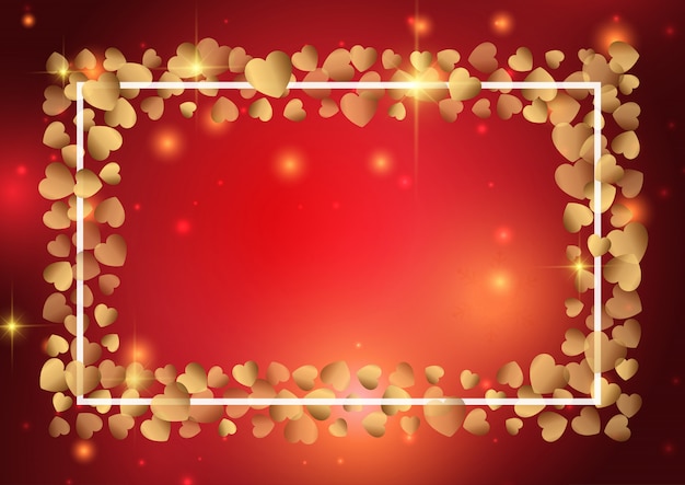 Valentine's Day background with gold heart frame