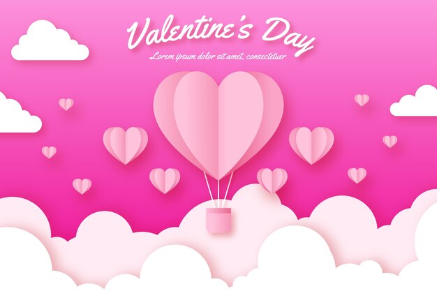 Valentine's day background with hot heart balloons in the sky