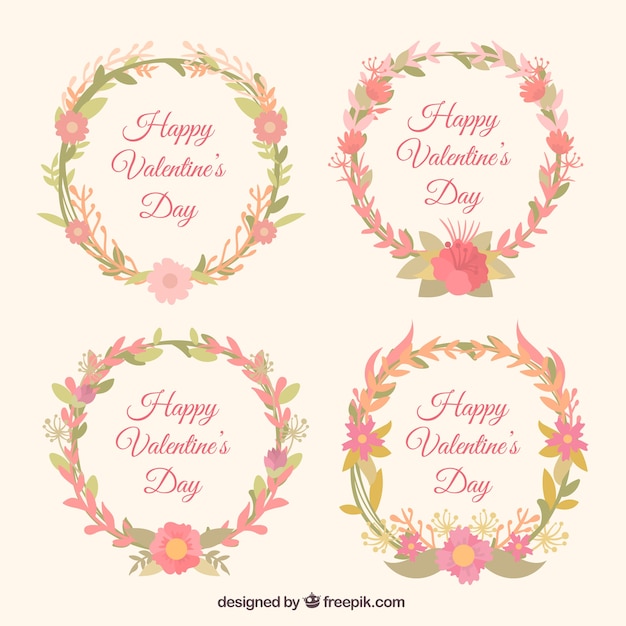 Free Vector valentine's day round wreaths with pink flowers