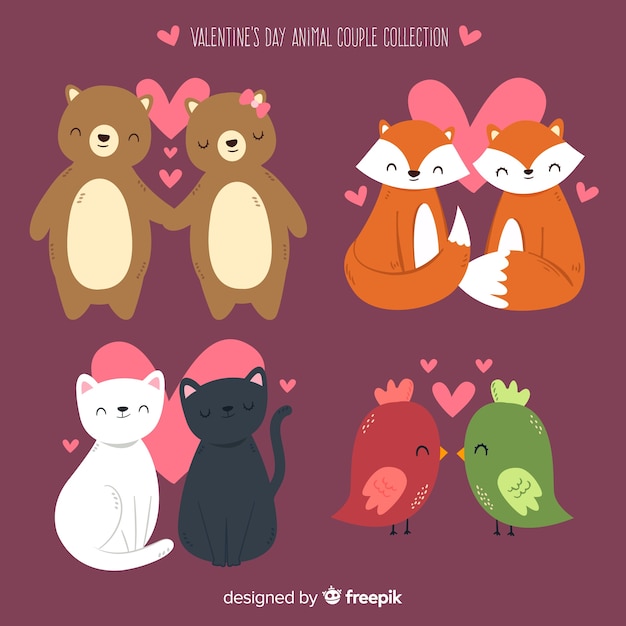 Free Vector valentine smiling animal couple collection