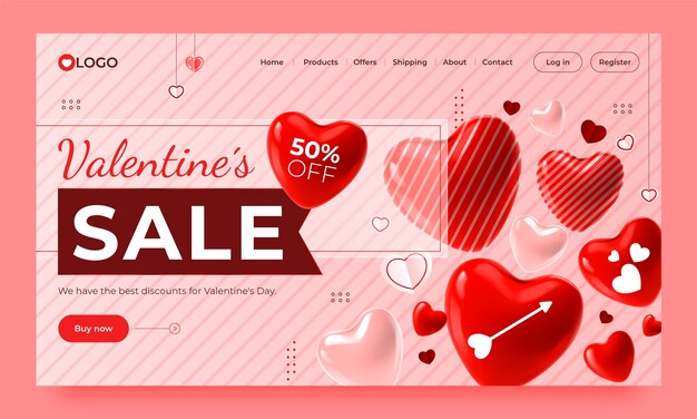 Valentines day celebration landing page template