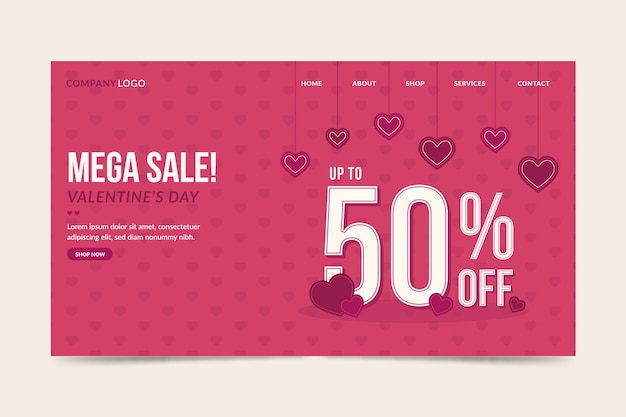 Valentines day sale landing page template