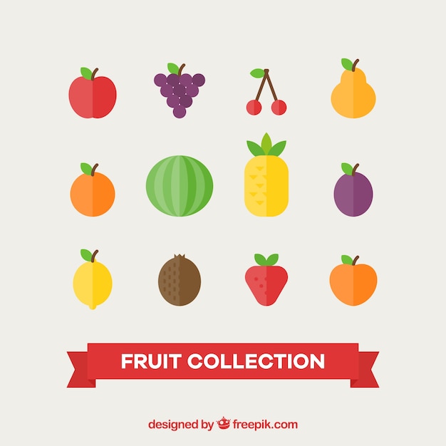 Variety of delicious fruits in flat design