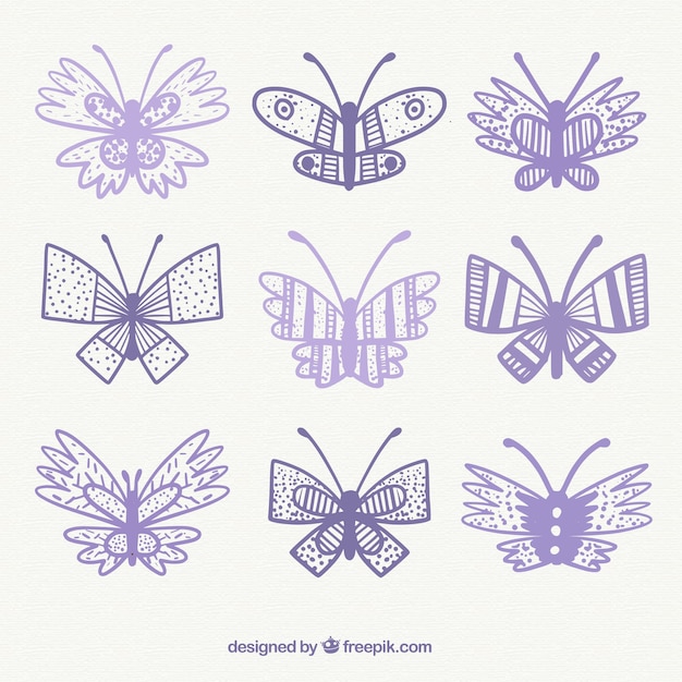 Free Vector variety of hand-drawn butterflies