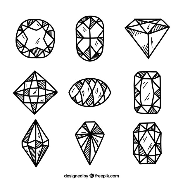 Variety of hand-drawn gems