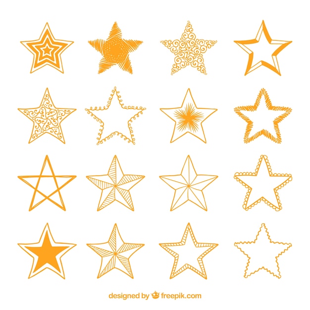 Free vector variety of hand drawn golden stars