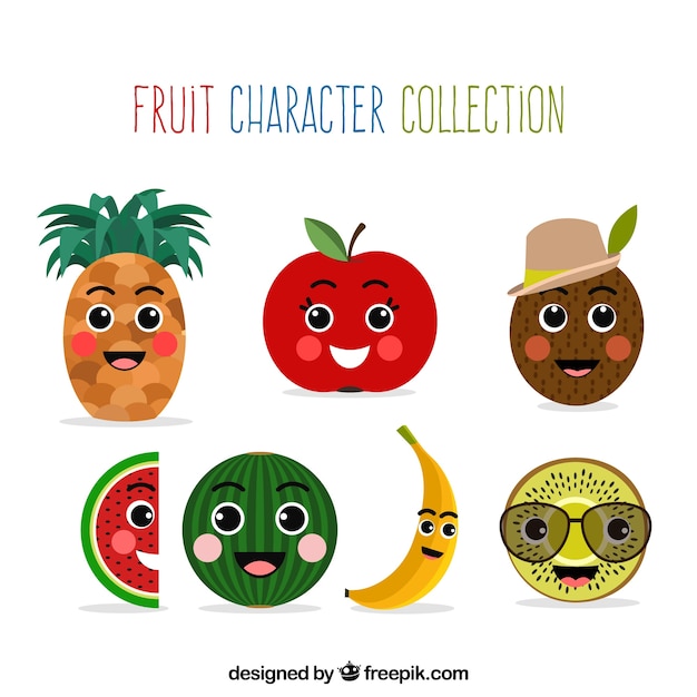 Free vector variety of happy fruit characters