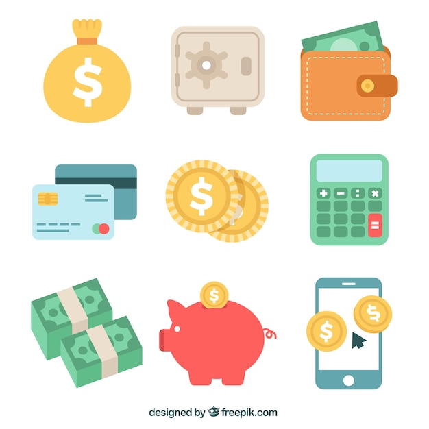 Free Vector variety of money items