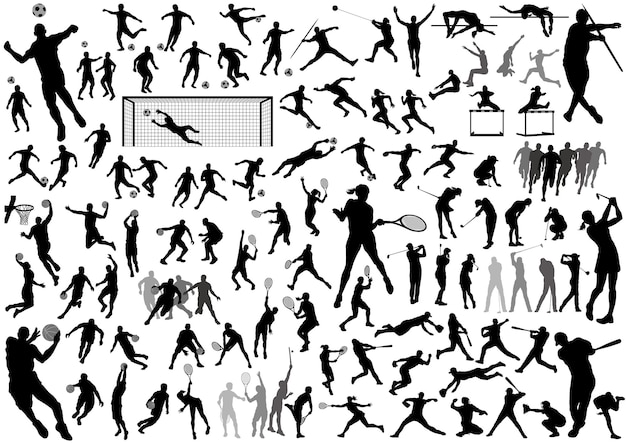Free vector variety of sports vector silhouette illustration set isolated on a white background.