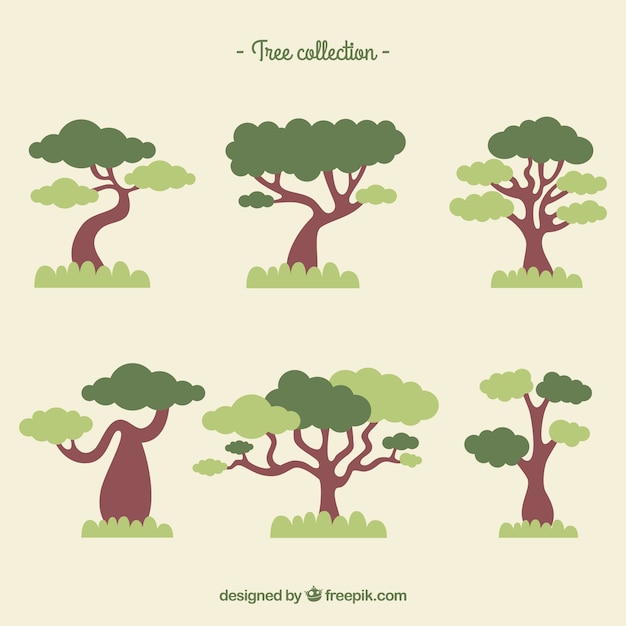 Free Vector variety of trees in green tones