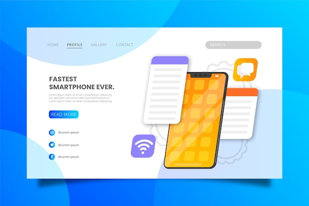 Free vector various apps on smartphone landing page template