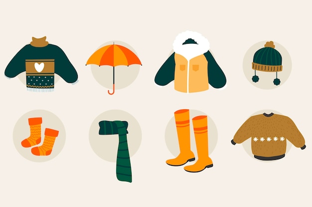 Free vector various autumn objects and clothes set