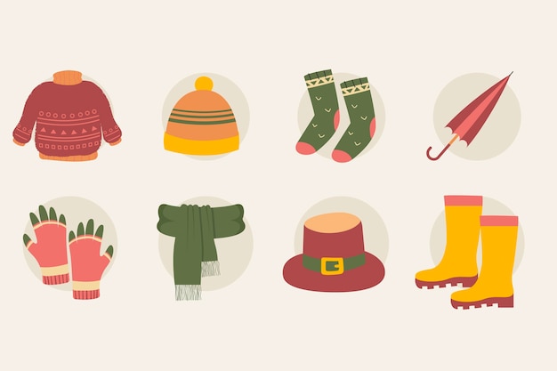 Free vector various autumn objects and clothes set