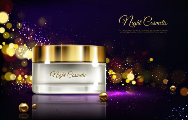 Vector 3d realistic advertising mock up - night cream in jar, luxury cosmetics. 