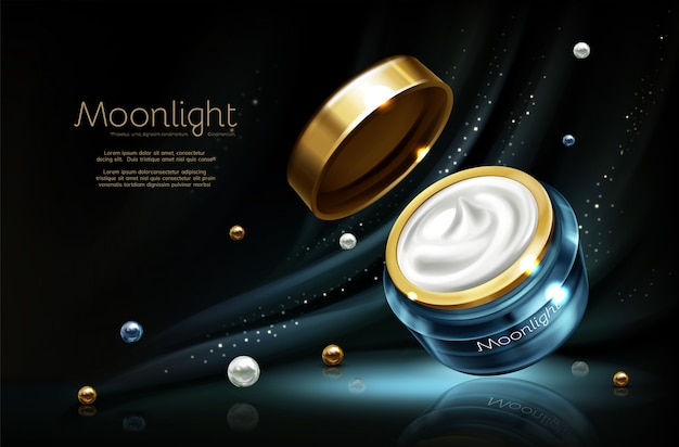 Vector 3d realistic cosmetic advertising mock up - night cream in jar