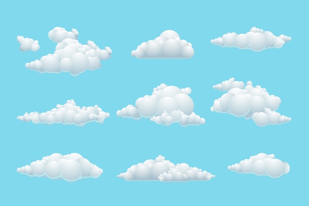 Free Vector vector cartoon cloud set. white element weather, blue sky