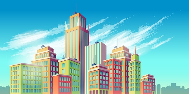 Free Vector vector cartoon illustration, banner, urban background with modern big city buildings