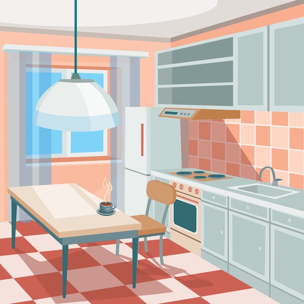 Free vector vector cartoon illustration of a kitchen interior