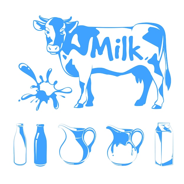 Free Vector vector elements for milk logos, labels and emblems. food farm, cow and fresh natural beverage illustration