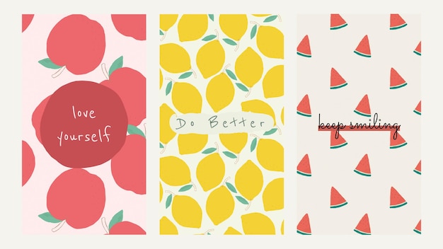 Free Vector vector fruit pattern quote social media story template set