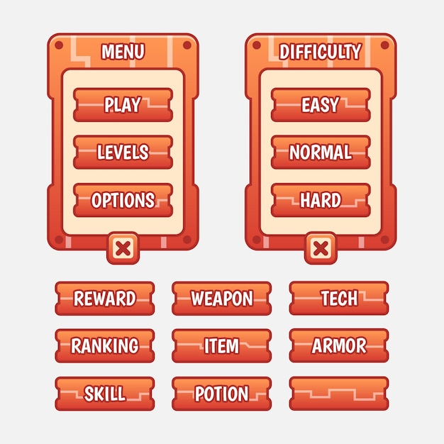 Free vector vector game template gui kit