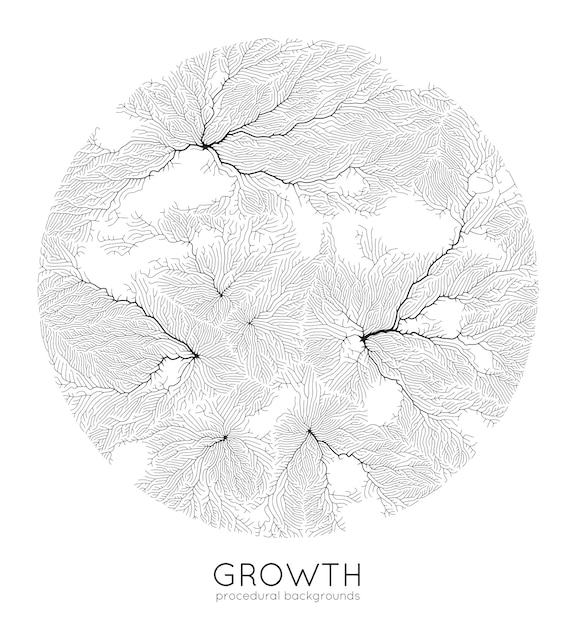 Free Vector vector generative branch growth pattern round texture lichen like organic structure with veins monocrome square biological net of vessels