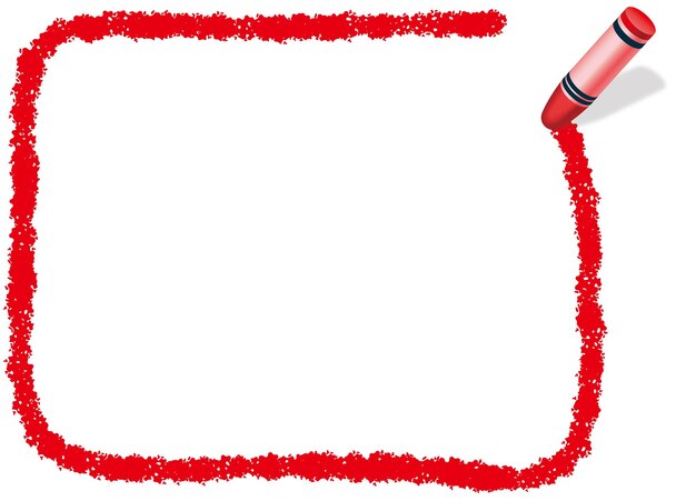 Vector Hand-Drawn Red Rectangle Crayon Frame Isolated On A White Background.