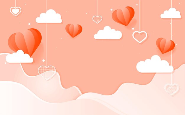 Free vector vector hanging hearts cloud wave peach background