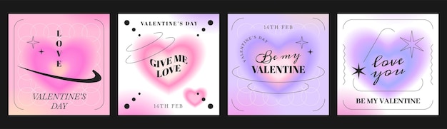 Free Vector vector happy valentines day greeting cards with aura heart blurred gradient love covers with