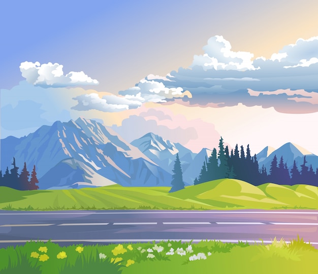 Free vector vector illustration of a mountain landscape