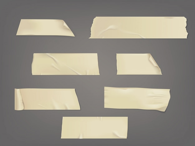 Free vector vector illustration set of different slices of a adhesive tape with shadow and wrinkles