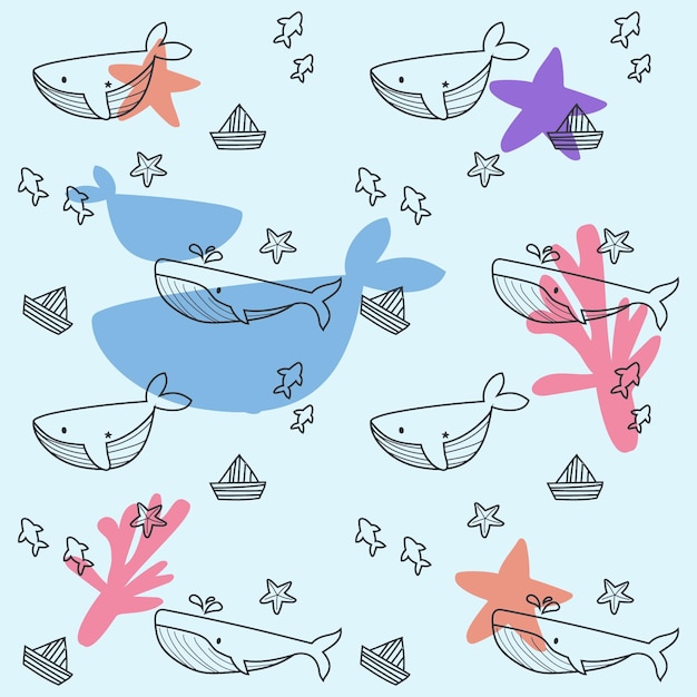 Free vector vector illustration shameless pattern whale colorful